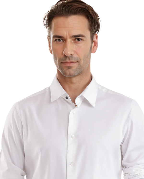 Rare Rabbit Men Holla-25 White Cotton Poly Fabric Full Sleeve Collared Neck Button Closure Plain Shirt