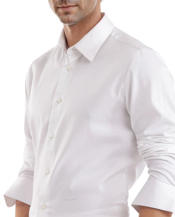 Rare Rabbit Men Holla-25 White Cotton Poly Fabric Full Sleeve Collared Neck Button Closure Plain Shirt