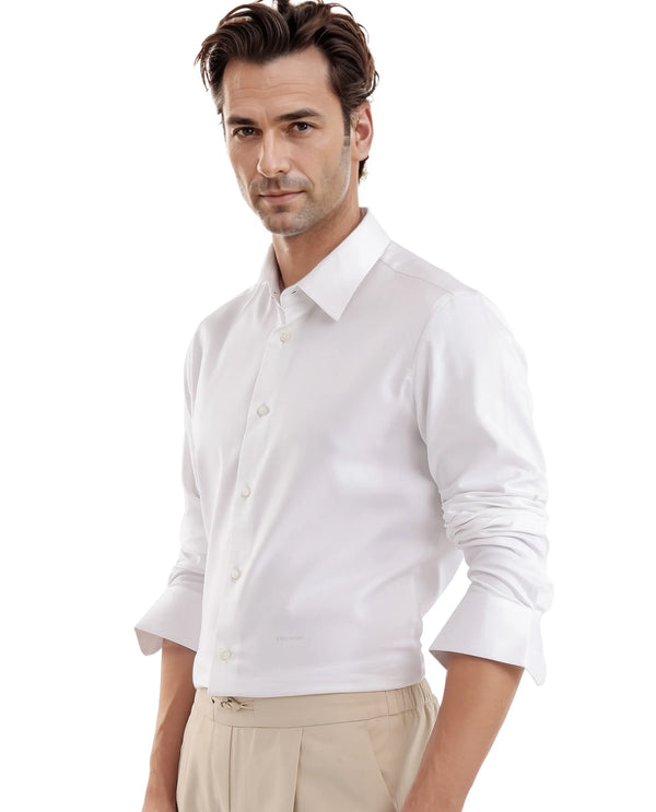 Rare Rabbit Men Holla-25 White Cotton Poly Fabric Full Sleeve Collared Neck Button Closure Plain Shirt