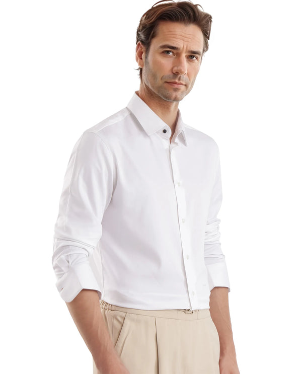 Rare Rabbit Men Holla-25 White Cotton Poly Fabric Full Sleeve Collared Neck Button Closure Plain Shirt