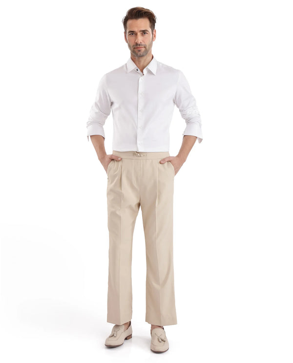Rare Rabbit Men Holla-25 White Cotton Poly Fabric Full Sleeve Collared Neck Button Closure Plain Shirt