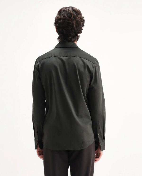 Rare Rabbit Men Holla-26 Olive Cotton Fabric Full Sleeve Collared Neck Button Closure Plain Shirt
