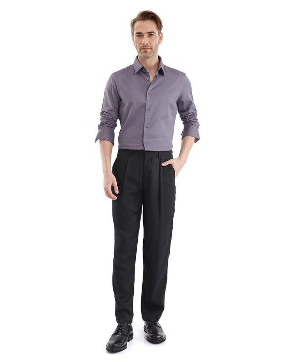 Rare Rabbit Men Holla-25 Dusky Purple Cotton Satin Blend Fabric Full Sleeves Collared Neck Button Closure Plain Shirt