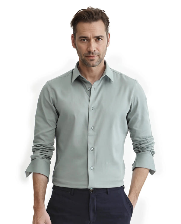 Rare Rabbit Men Holla-25 Dusky Green Cotton Poly Fabric Full Sleeve Collared Neck Button Closure Plain Shirt