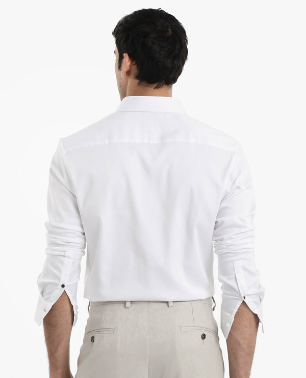 Rare Rabbit  Men's Holla White Full Sleeves Regular Fit Satin Stretch Cotton Plain Shirt
