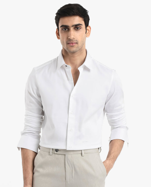 Rare Rabbit  Men's Holla White Full Sleeves Regular Fit Satin Stretch Cotton Plain Shirt