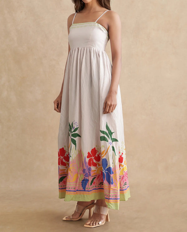 Rareism Women Holley Multi Rayon Nylon Fabric Noodle Strap Floral Print Ankle Length Dress