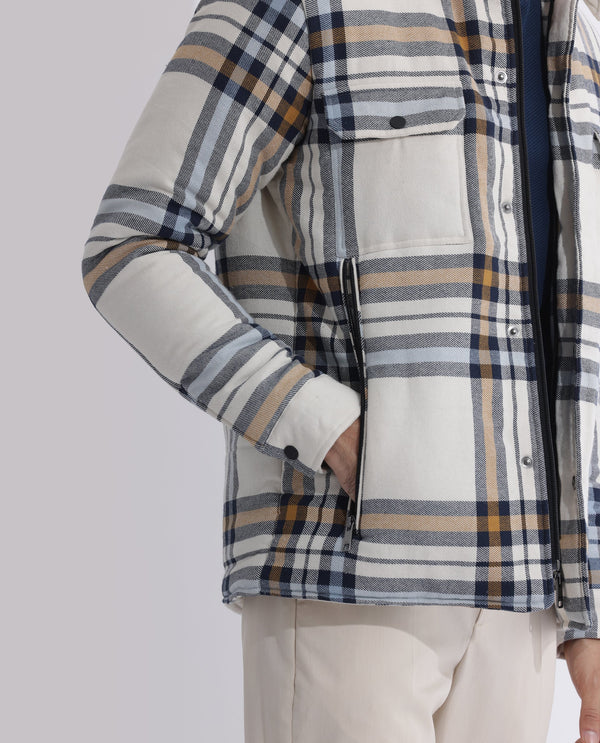 Rare Rabbit Men's Hollis Off-White Regular Collar Checks Shacket