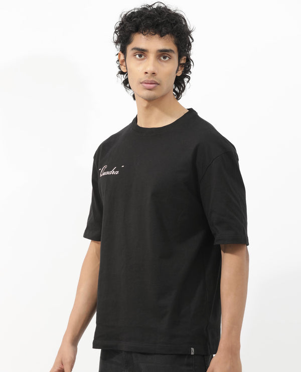 Rare Rabbit Articale Men's Holt Black Cotton Polyester Fabric Crew Neck Oversized Fit Graphic Print T-Shirt