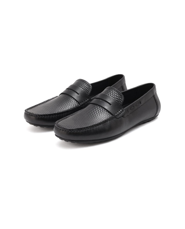 Rare Rabbit Men's Honey Black Slip-On 3D Plated Genuine Leather Driver Moccasin