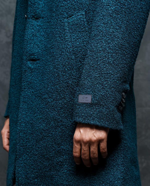 Rare Rabbit Men's Hong Green Textured Notch Lapel Long Coat