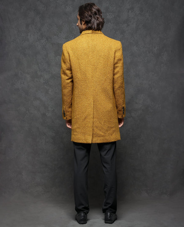 Rare Rabbit Men's Hong Yellow Jacket Textured Notch Lapel Long Coat