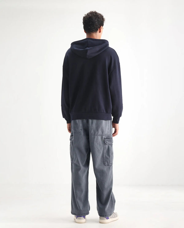 Rare Rabbit Men Hork Blue Cotton Fabric Elastic Waistband Multi Pocket Baggy Fit Cargo Style Jeans