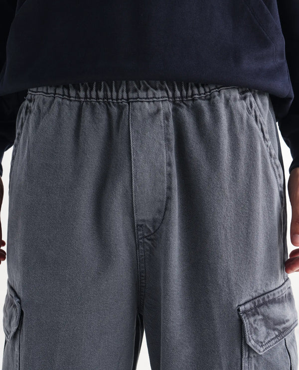 Rare Rabbit Men Hork Blue Cotton Fabric Elastic Waistband Multi Pocket Baggy Fit Cargo Style Jeans
