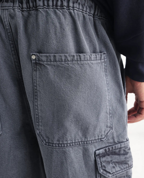 Rare Rabbit Men Hork Blue Cotton Fabric Elastic Waistband Multi Pocket Baggy Fit Cargo Style Jeans
