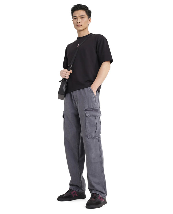 Rare Rabbit Men Hork Blue Cotton Fabric Elastic Waistband Multi Pocket Baggy Fit Cargo Style Jeans