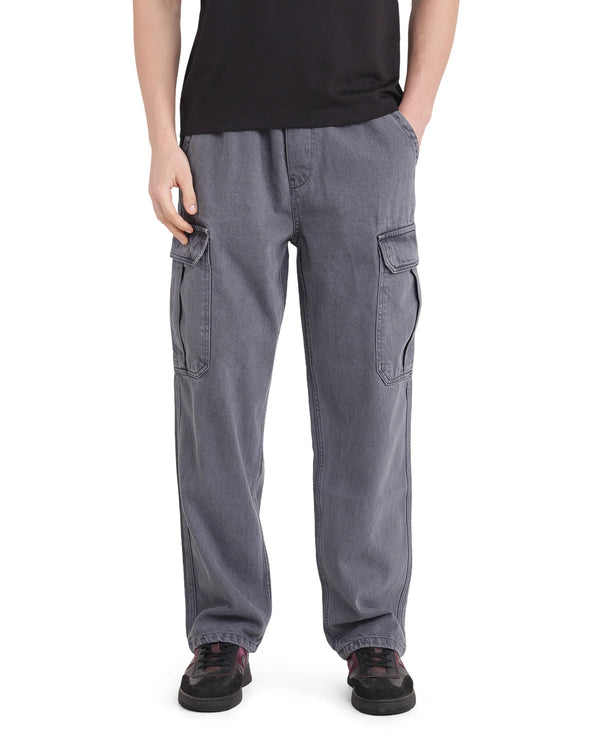 Rare Rabbit Men Hork Blue Cotton Fabric Elastic Waistband Multi Pocket Baggy Fit Cargo Style Jeans
