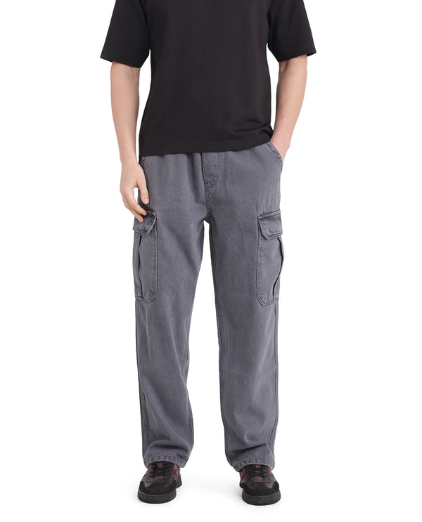 Rare Rabbit Men Hork Blue Cotton Fabric Elastic Waistband Multi Pocket Baggy Fit Cargo Style Jeans