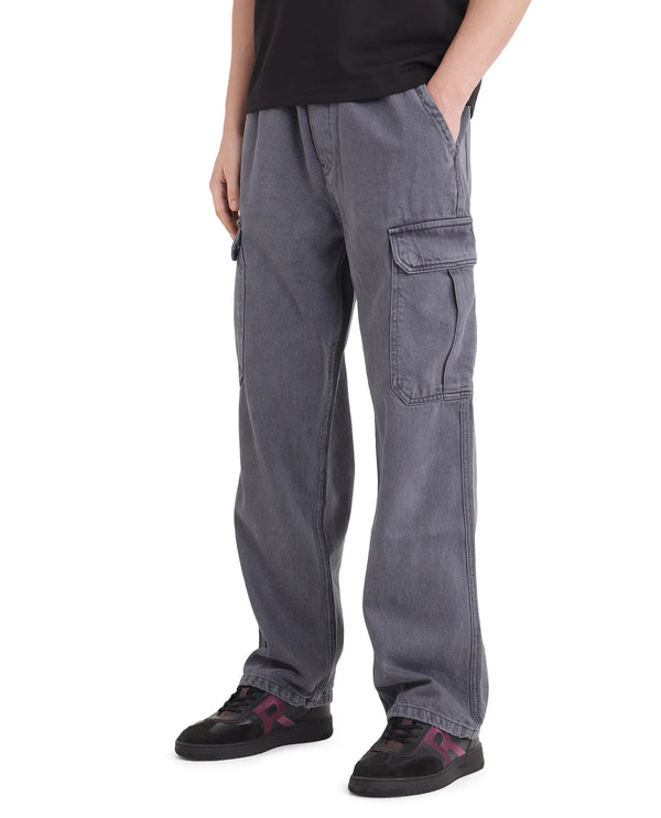 Rare Rabbit Men Hork Blue Cotton Fabric Elastic Waistband Multi Pocket Baggy Fit Cargo Style Jeans