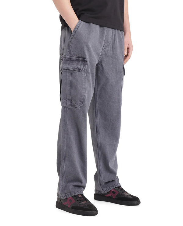 Rare Rabbit Men Hork Blue Cotton Fabric Elastic Waistband Multi Pocket Baggy Fit Cargo Style Jeans