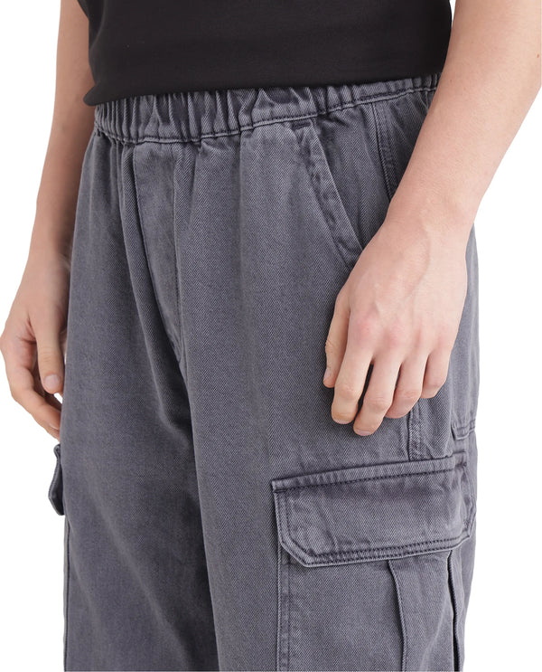 Rare Rabbit Men Hork Blue Cotton Fabric Elastic Waistband Multi Pocket Baggy Fit Cargo Style Jeans
