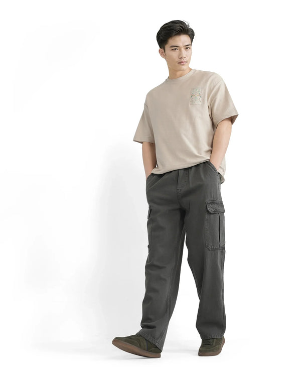 Rare Rabbit Men Hork Dark Green Cotton Fabric Elastic Waistband Multi Pocket Baggy Fit Cargo Style Jeans