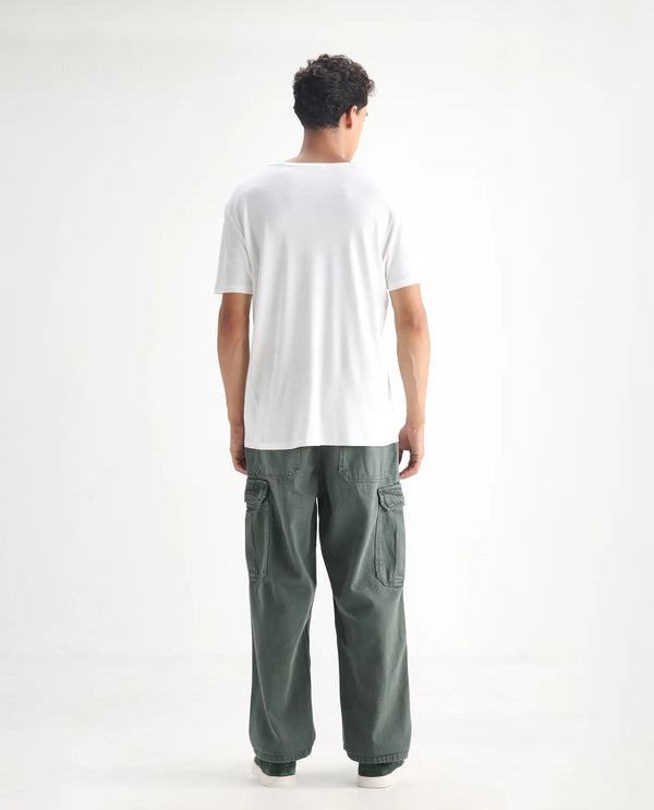 Rare Rabbit Men Hork Green Cotton Fabric Elastic Waistband Multi Pocket Baggy Fit Cargo Style Jeans