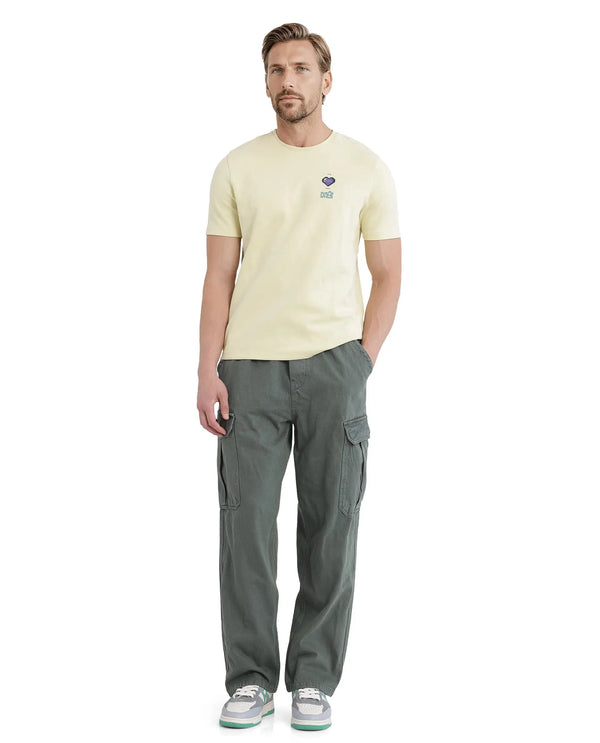 Rare Rabbit Men Hork Green Cotton Fabric Elastic Waistband Multi Pocket Baggy Fit Cargo Style Jeans