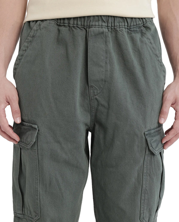 Rare Rabbit Men Hork Green Cotton Fabric Elastic Waistband Multi Pocket Baggy Fit Cargo Style Jeans