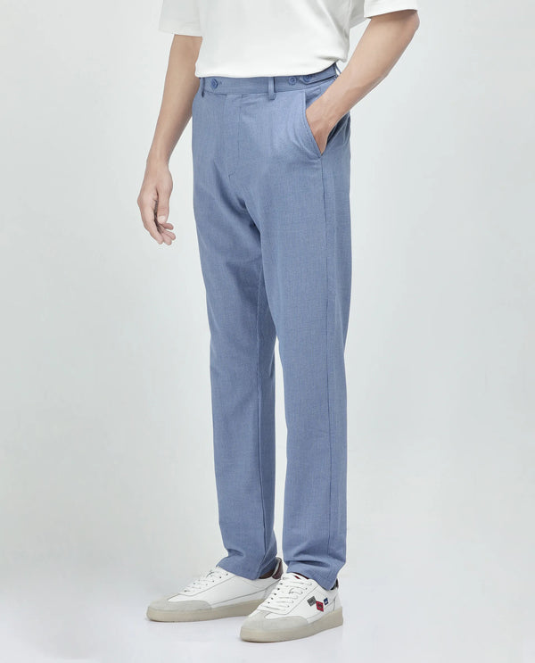 Rare Rabbit Men's Horon Blue Cotton Blend Fabric Baggy Fit Plain Trouser