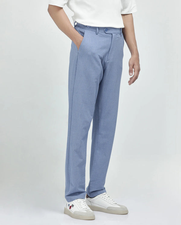 Rare Rabbit Men's Horon Blue Cotton Blend Fabric Baggy Fit Plain Trouser