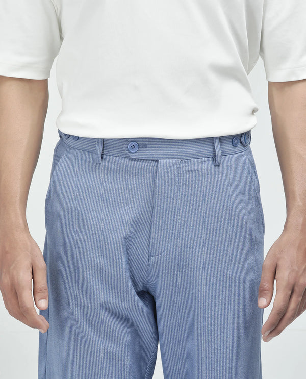 Rare Rabbit Men's Horon Blue Cotton Blend Fabric Baggy Fit Plain Trouser