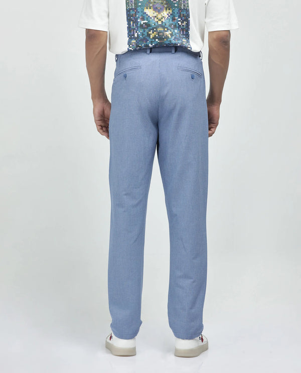 Rare Rabbit Men's Horon Blue Cotton Blend Fabric Baggy Fit Plain Trouser