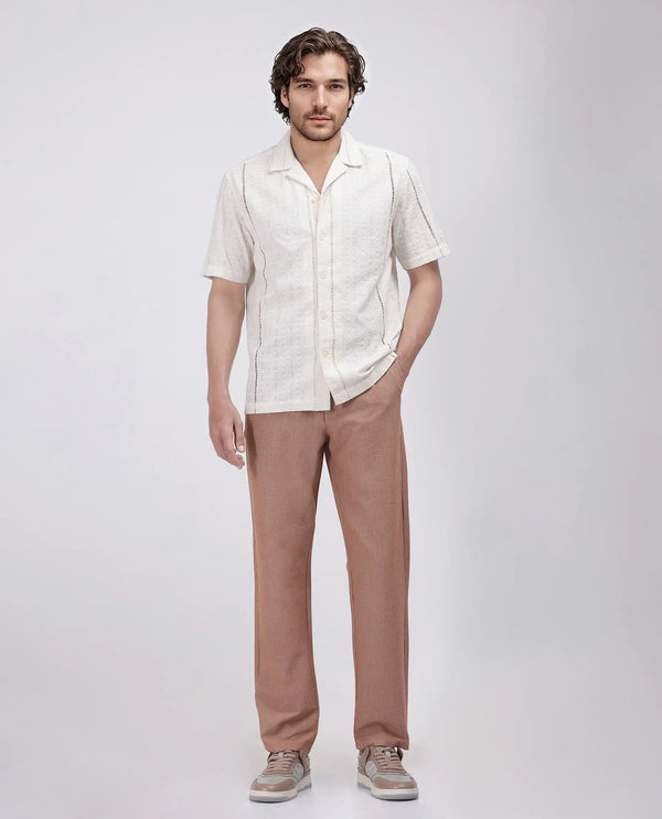 Rare Rabbit Men's Horon Rust Cotton Blend Fabric Baggy Fit Plain Trouser