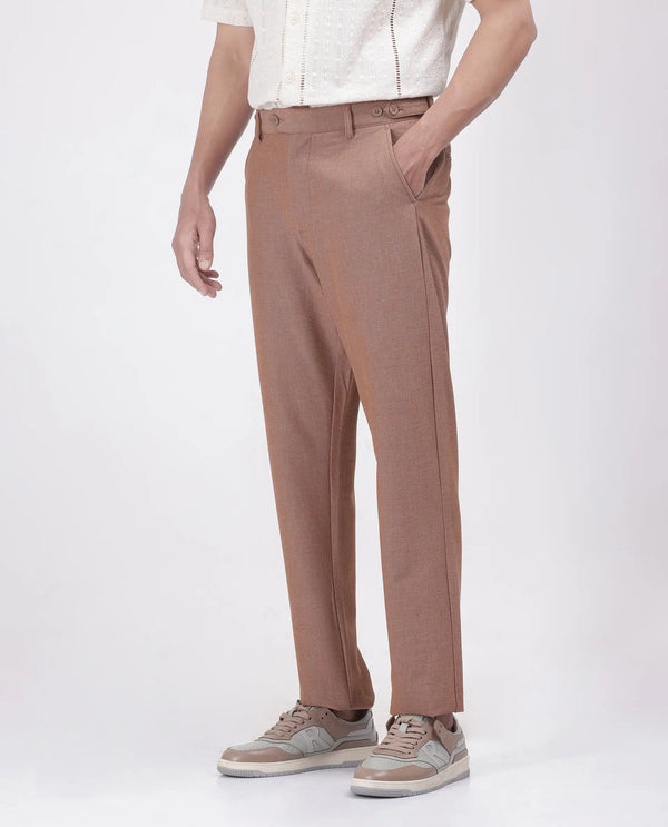 Rare Rabbit Men's Horon Rust Cotton Blend Fabric Baggy Fit Plain Trouser