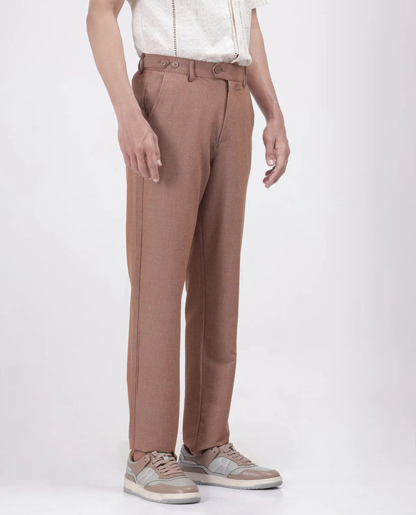 Rare Rabbit Men's Horon Rust Cotton Blend Fabric Baggy Fit Plain Trouser