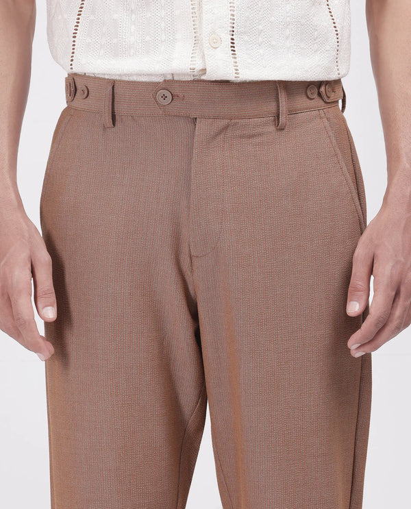 Rare Rabbit Men's Horon Rust Cotton Blend Fabric Baggy Fit Plain Trouser