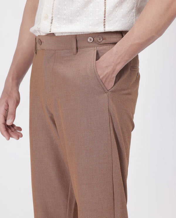 Rare Rabbit Men's Horon Rust Cotton Blend Fabric Baggy Fit Plain Trouser