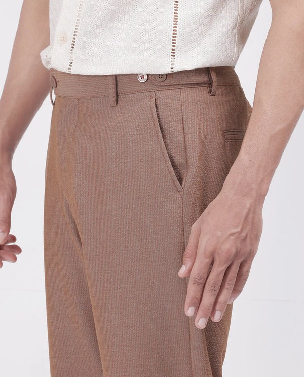 Rare Rabbit Men's Horon Rust Cotton Blend Fabric Baggy Fit Plain Trouser