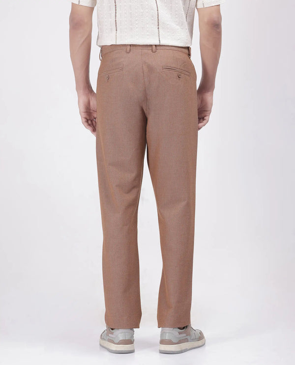 Rare Rabbit Men's Horon Rust Cotton Blend Fabric Baggy Fit Plain Trouser