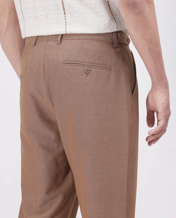 Rare Rabbit Men's Horon Rust Cotton Blend Fabric Baggy Fit Plain Trouser