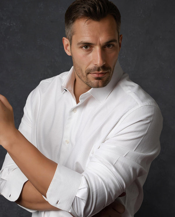 Rare Rabbit Men's Hosa White Cotton Fabric Full Sleeves Stripped Shirt