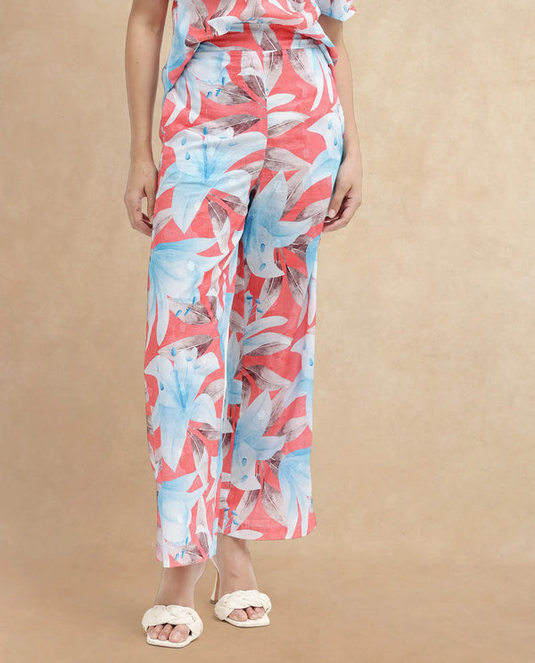 Rareism Women Housto-B Pink Cotton Fabric Regular Length Trouser