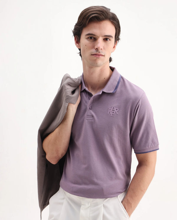 Rare Rabbit Men's Hux Dusky Purple Cotton Fabric Short Sleeves Collared Neck Plain Knit Polo T-Shirt