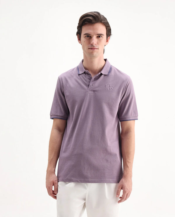 Rare Rabbit Men's Hux Dusky Purple Cotton Fabric Short Sleeves Collared Neck Plain Knit Polo T-Shirt