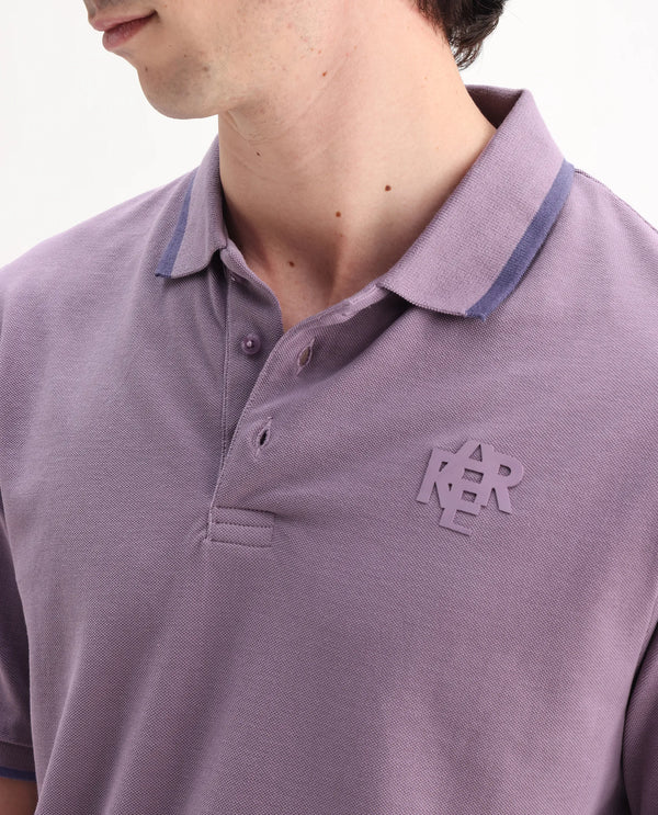 Rare Rabbit Men's Hux Dusky Purple Cotton Fabric Short Sleeves Collared Neck Plain Knit Polo T-Shirt