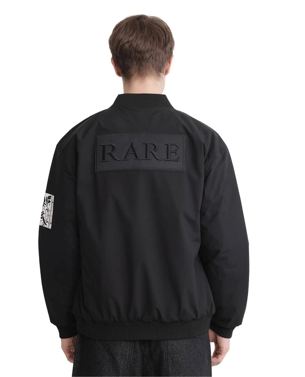Rare Rabbit Men Huxley Black Polyester Fabric Full Sleeves Ribbed Collar Zipper Closure Plain Jacket