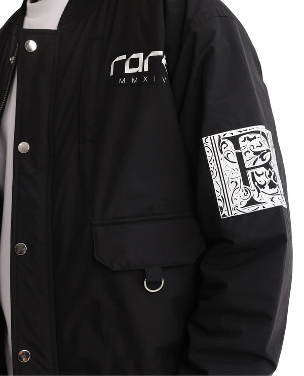 Rare Rabbit Men Huxley Black Polyester Fabric Full Sleeves Ribbed Collar Zipper Closure Plain Jacket