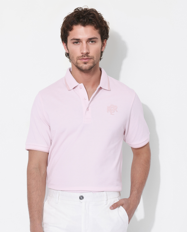 Rare Rabbit Men's Hux Pastel Pink Cotton Fabric Short Sleeves Collared Neck Plain Knit Polo T-Shirt