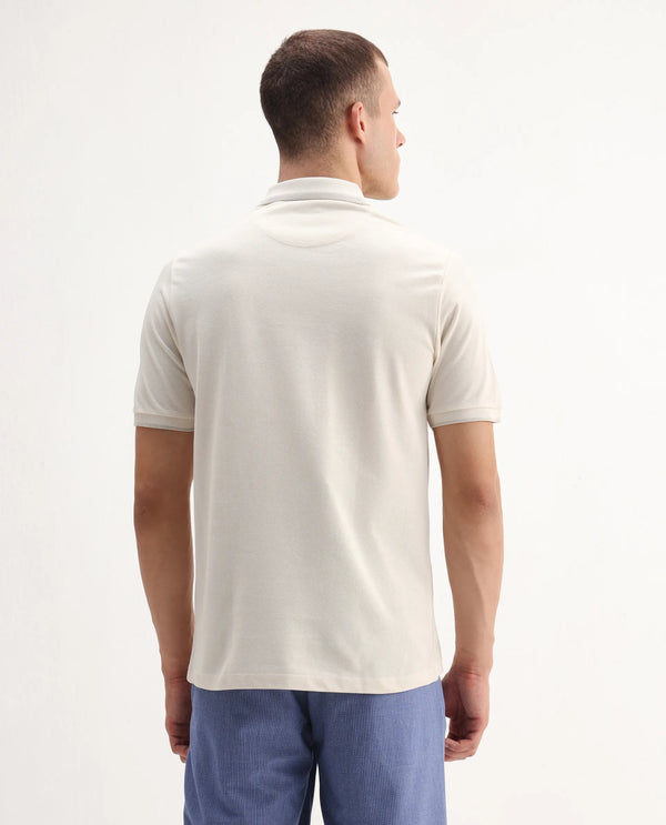Rare Rabbit Men's Hux Pastel Yellow Cotton Fabric Short Sleeves Collared Neck Plain Knit Polo T-Shirt